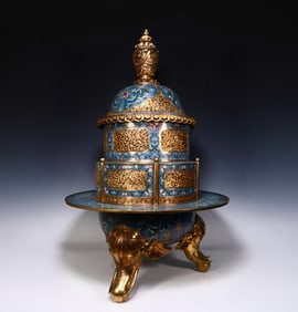 A cloisonné dragon tripod incense burner