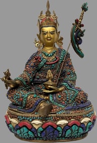 A piece of copper inlaid treasure on the face of the mud gold Guru Padmasambhava