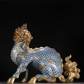 A piece of clear copper cloisonné unicorn