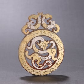A piece of Hetian jade wrong gold and silver dragon pattern jade