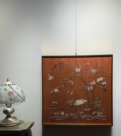A piece of late Qing flowers and birds Cantonese embroidery