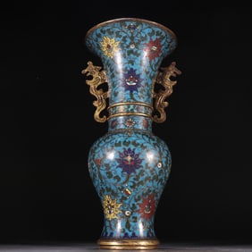A piece of Ming copper tire cloisonné cloisonné double dragon ear goblet