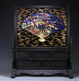 A Qing Dynasty rosewood lacquer bottom treasure embedded character story interstitial