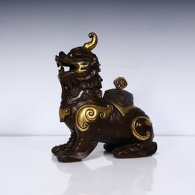A piece of Qing Dynasty copper unicorn incense burner