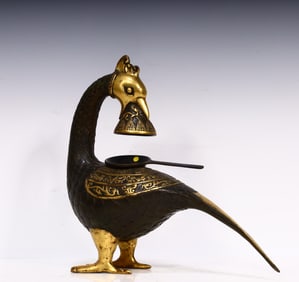 A Qing Dynasty bronze phoenix oil lamp ornament