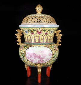 A rare pastel floral ear-covered incense burner