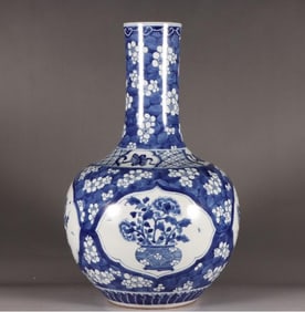 A piece of Qing - early blue and white four-sided windowed celestial globe bottle