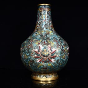 A Qing Dynasty cloisonné twinkle lotus pattern bottle