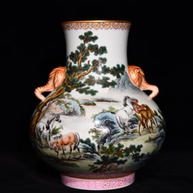 A piece of Qing Yongzheng pastel eight horses image elephant trunk honor