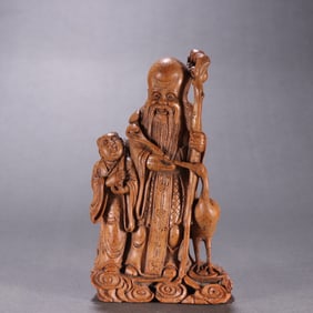 A piece of Qing bamboo carving longevity fairy Weng ornament