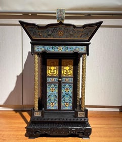 A piece of rosewood inlaid cloisonné shrine