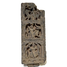 A piece of Dhara stone carving, shale warrior with dragon