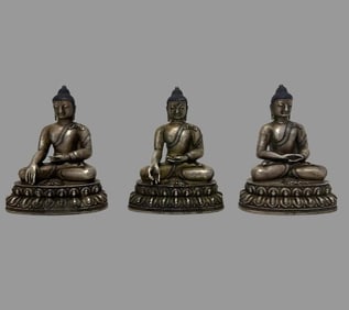 A piece of bronze and silver three Buddhas