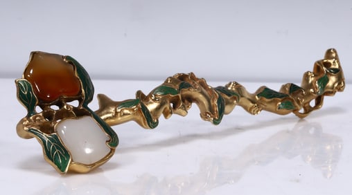 A piece of copper-inlaid agate Ruyi
