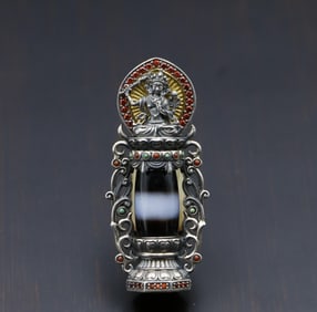 An old pharmacist dzi silver gilt pendant