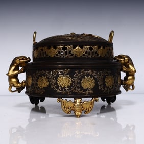 A piece of Qing Dynasty copper double animal ear incense burner