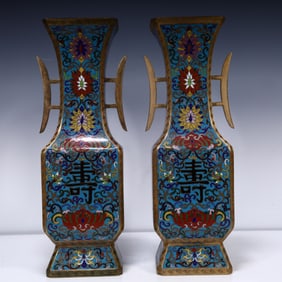 A cloisonné square bottle pair