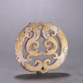A Warring States Hetian jade mistake gold and silver double phoenix pendant