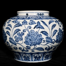 A piece of Ming blue and white floral pattern jar
