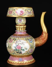 A precious pastel floral painting enamel watering can