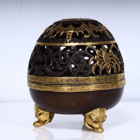 A Qing Dynasty copper openwork pattern incense burner