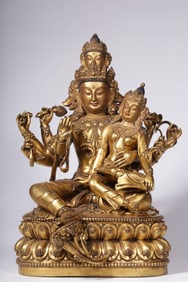 A Qing Dynasty bronze gilt statue of the mother of the Buddha