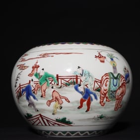 A Qing Dynasty Kangxi colorful baby play picture jar