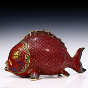 A Qing Dynasty cloisonne fish ornament