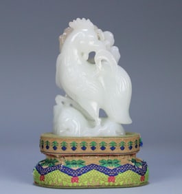 A Qing Dynasty Hetian jade rooster ornament
