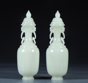 A pair of Hetian jade amphora ring bottles