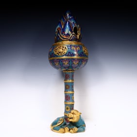 A cloisonné lion bottom incense burner