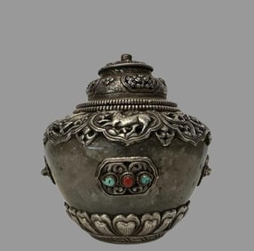 One piece sterling silver-clad crystal vase