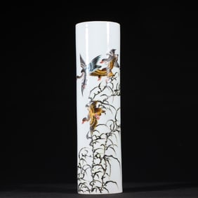 A pair of Qing Dynasty pastel reed goose picture incense tubes