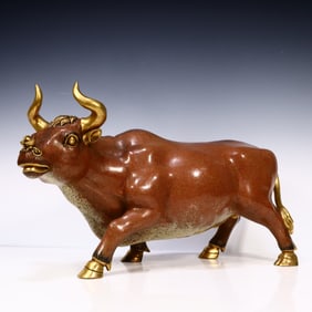 A Qing Dynasty cloisonne old cow ornament