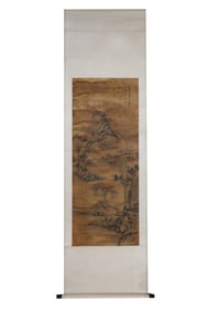 A piece of Wen Boren's landscape on silk
