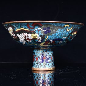 A piece of Qing Dynasty cloisonné high-legged bowl