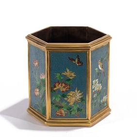 One piece cloisonné enamel hexagonal pen holder