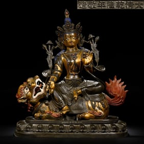 A bronze statue of Manjushri in the Qing Dynasty