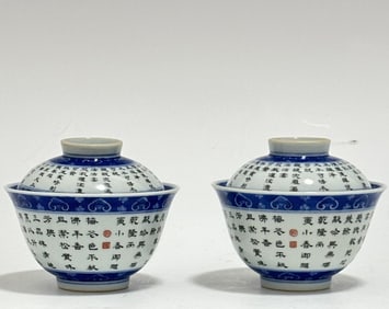 A pair of Qing Qianlong pastel blue and white Ruyi royal inscription poem, a bowl