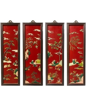A set of rosewood inlaid with a hundred treasures pine crane hanging screen