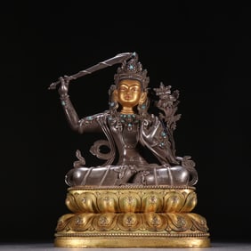 A bronze gilt silver statue of Manjushri Bodhisattva