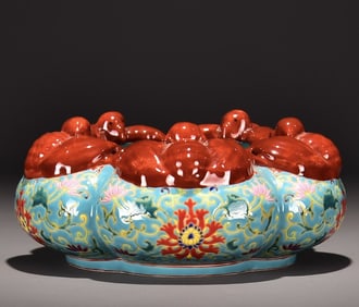 A piece of Qing Yongzheng enamel color hook gold flower five blessings washed at the door