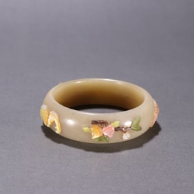 A piece of Hetian jade inlaid Baibao Fushou double full bracelet