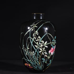 A piece of Yongzheng year black ground enamel color floral pattern study bowl