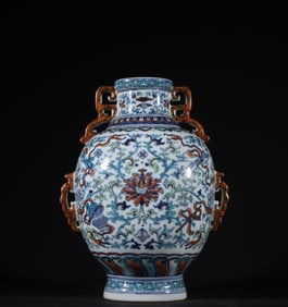 A piece of Qing Dynasty Qianlong Doucai depicted gold and dark eight immortals entwined branches