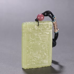 A piece of Qing Hetian topaz landscape figure Zigang card