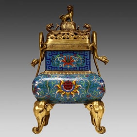 A Qing Dynasty cloisonne elephant foot square incense burner