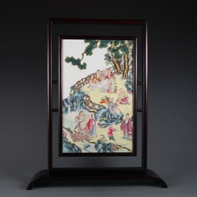 A porcelain panel painting of the nine elders of Xiangshan made in the year of Qianlong in the Qing