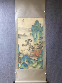 A landscape drawing of Wu Hufan on colored paper