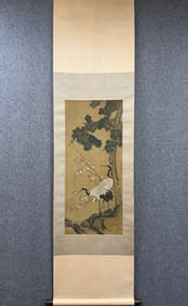 A picture of Jiang Tingxi's double cranes on silk